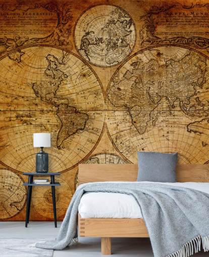 brown custom vintage world map wallpaper mural called Old Globe Map 1746 for offices brown custom vintage world map wallpaper mural called Old Globe Map 1746 for offices