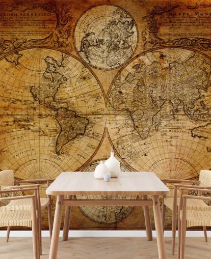 brunt brugerdefineret vintage verdenskort tapetmaleri kaldet Old Globe Map 1746 til kontorer brunt brugerdefineret vintage verdenskort tapetmaleri kaldet Old Globe Map 1746 til kontorer
