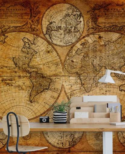 brunt tilpasset vintage verdenskart tapet veggmaleri kalt Old Globe Map 1746 for kontorer