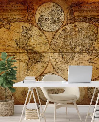 mural marrón personalizado de mapa del mundo vintage llamado Old Globe Map 1746 para oficinas mural marrón personalizado de mapa del mundo vintage llamado Old Globe Map 1746 para oficinas