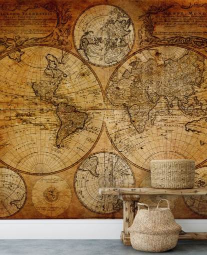 brun anpassad vintage världskarta tapeter väggmålning kallad Old Globe Map 1746 för kontor brun anpassad vintage världskarta tapeter väggmålning kallad Old Globe Map 1746 för kontor