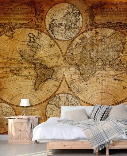 brunt brugerdefineret vintage verdenskort tapetmaleri kaldet Old Globe Map 1746 til kontorer