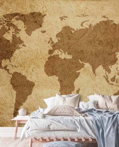 Brown Textured World Map Wallpaper