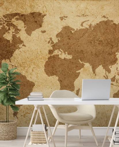 Brown Textured World Map Wallpaper