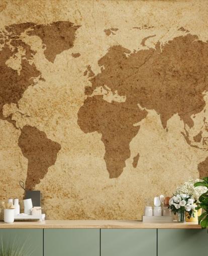 Carta da parati con mappa del mondo testurizzata marrone