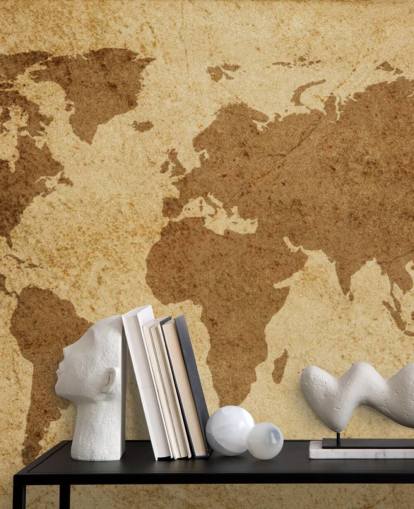 Fondo de pantalla de mapa del mundo con textura marrón