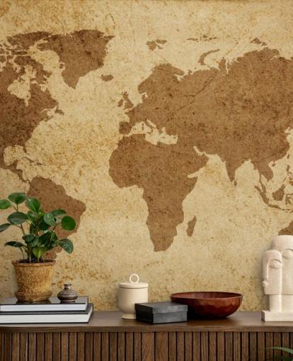 Brown Textured World Map Wallpaper