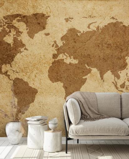 Brown Textured World Map Wallpaper