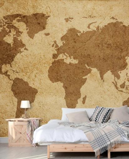 Brown Textured World Map Wallpaper