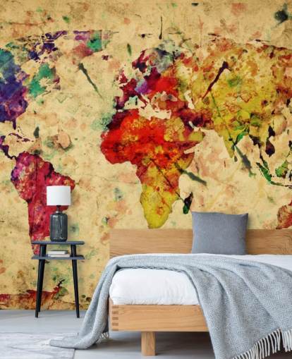 colourful customisable map wallpaper mural called Colourful Vintage Map for home offices, dining rooms and kid's bedrooms