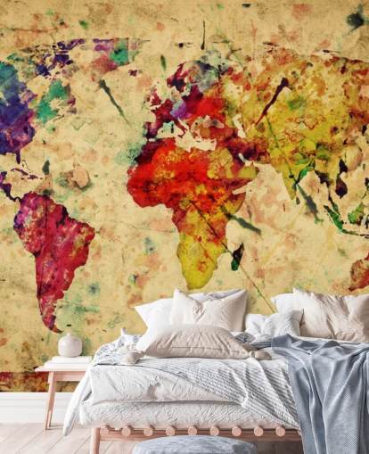 colourful customisable map wallpaper mural called Colourful Vintage Map for home offices, dining rooms and kid's bedrooms