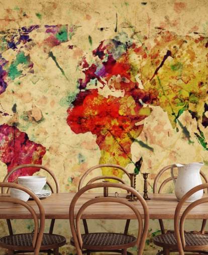 colourful customisable map wallpaper mural called Colourful Vintage Map for home offices, dining rooms and kid's bedrooms