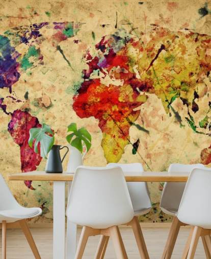 colourful customisable map wallpaper mural called Colourful Vintage Map for home offices, dining rooms and kid's bedrooms