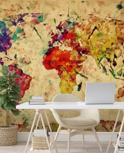 colourful customisable map wallpaper mural called Colourful Vintage Map for home offices, dining rooms and kid's bedrooms