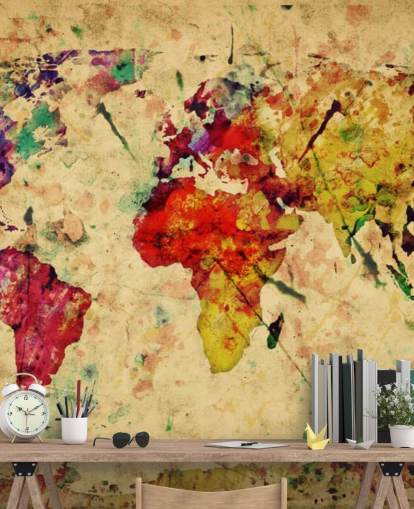 colourful customisable map wallpaper mural called Colourful Vintage Map for home offices, dining rooms and kid's bedrooms colourful customisable map wallpaper mural called Colourful Vintage Map for home offices, dining rooms and kid's bedrooms