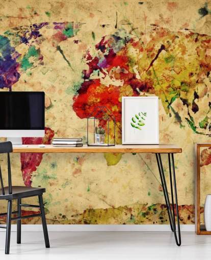 colourful customisable map wallpaper mural called Colourful Vintage Map for home offices, dining rooms and kid's bedrooms