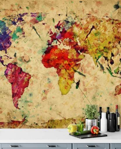 colourful customisable map wallpaper mural called Colourful Vintage Map for home offices, dining rooms and kid's bedrooms