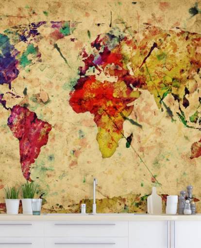 colourful customisable map wallpaper mural called Colourful Vintage Map for home offices, dining rooms and kid's bedrooms