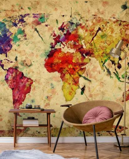 colourful customisable map wallpaper mural called Colourful Vintage Map for home offices, dining rooms and kid's bedrooms
