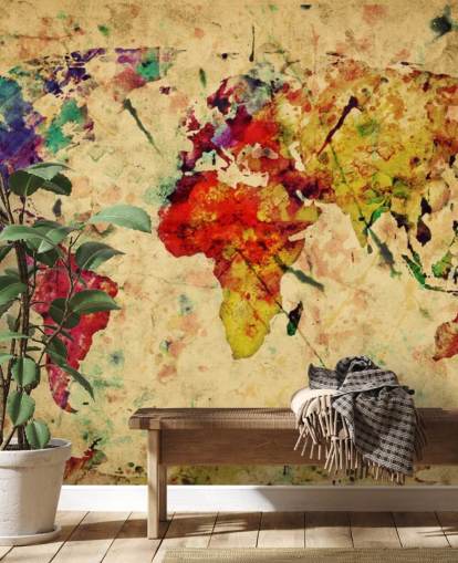 colourful customisable map wallpaper mural called Colourful Vintage Map for home offices, dining rooms and kid's bedrooms colourful customisable map wallpaper mural called Colourful Vintage Map for home offices, dining rooms and kid's bedrooms
