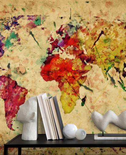 colourful customisable map wallpaper mural called Colourful Vintage Map for home offices, dining rooms and kid's bedrooms