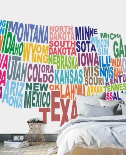 Carte des nuages de mots des États-Unis America Map Mural