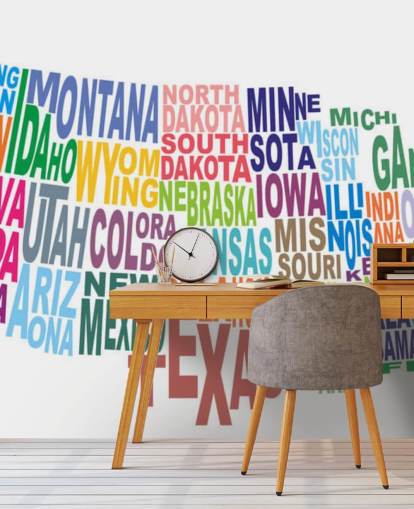 Mapa da nuvem de palavras dos EUA America Map Mural