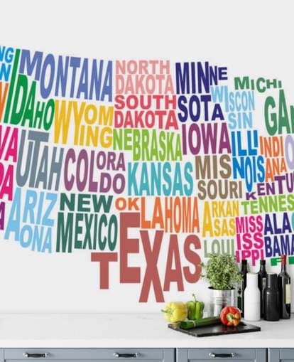 Carte des nuages de mots des États-Unis America Map Mural