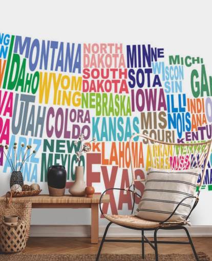 Carte des nuages de mots des États-Unis America Map Mural