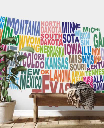Carte des nuages de mots des États-Unis America Map Mural Carte des nuages de mots des États-Unis America Map Mural