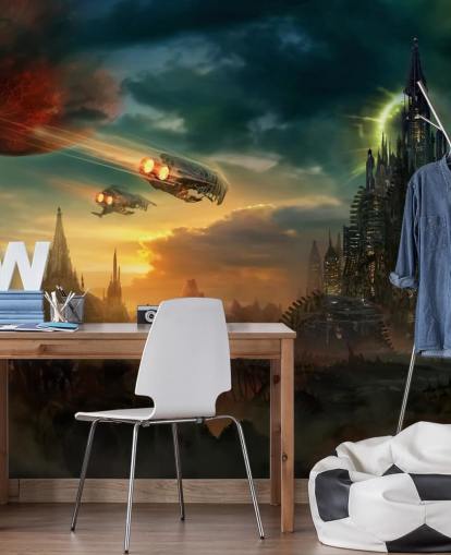 Fantasy Castle with Spaceships Wallpaper