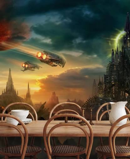 Fantasy Castle with Spaceships Wallpaper
