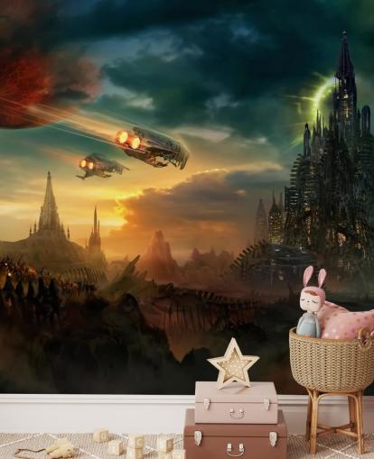 Fantasy Castle with Spaceships Wallpaper