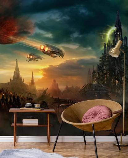 Fantasy Castle with Spaceships Wallpaper