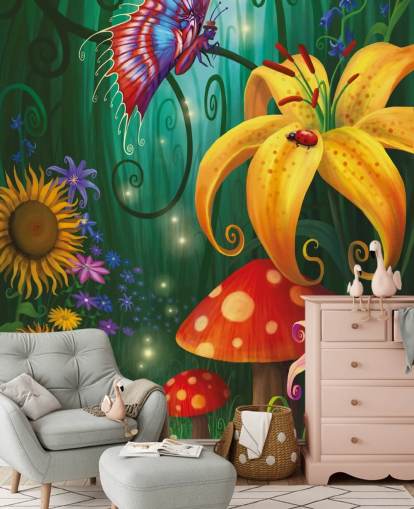 Fairy Toad Stools and Bugs Wallpaper