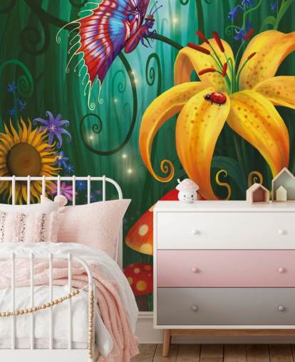 Fairy Toad Stools and Bugs Wallpaper