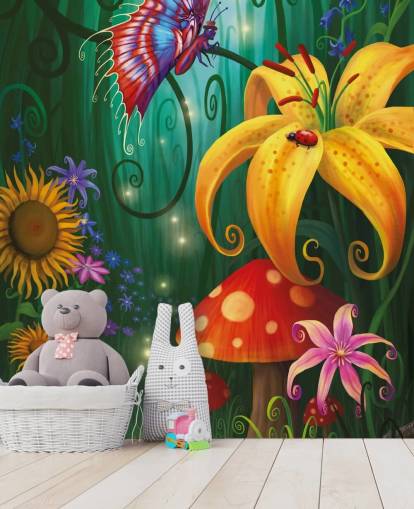 Fairy Toad Stools and Bugs Wallpaper