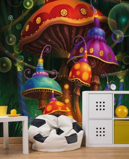 Fairy Paddestoel Huizen Behang