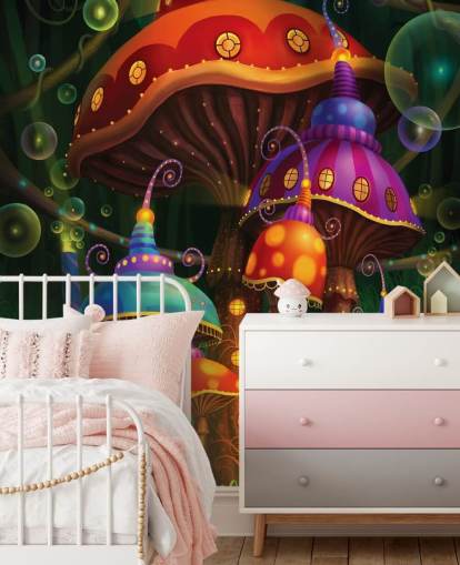 Fairy Paddestoel Huizen Behang