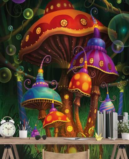 Fondo de pantalla de casas de hongos