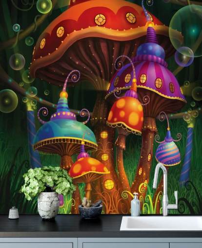 Fondo de pantalla de casas de hongos