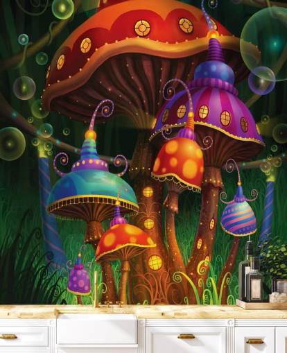 Fairy Paddestoel Huizen Behang Fairy Paddestoel Huizen Behang