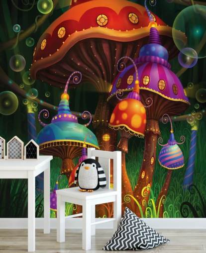 Fairy Paddestoel Huizen Behang