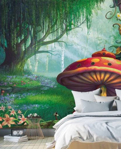 mural de papel de parede de fadas chamado Enchanted Forest, de Philip Straub, para quartos infantis e creches 