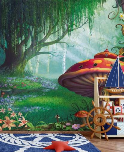 fairy wallpaper mural called Enchanted Forest by Philip Straub for kid's bedrooms and nurseries 
