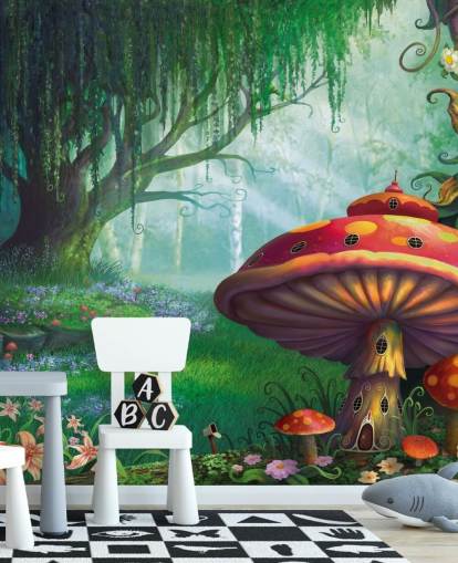 mural de papel de parede de fadas chamado Enchanted Forest, de Philip Straub, para quartos infantis e creches 