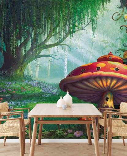 fairy wallpaper mural called Enchanted Forest by Philip Straub for kid's bedrooms and nurseries 