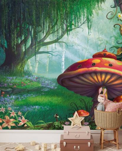 älva tapetväggmålning som heter Enchanted Forest av Philip Straub för barns sovrum och plantskolor 