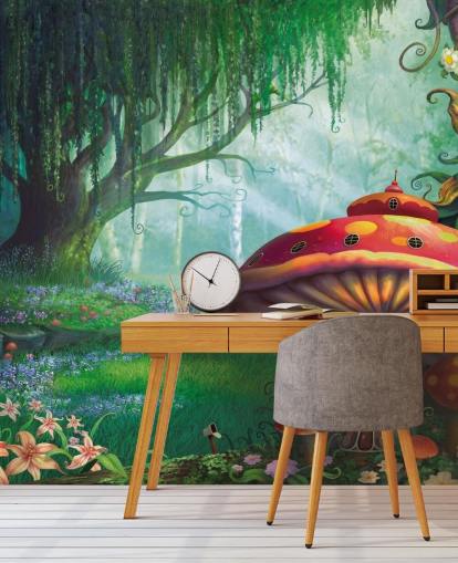 fairy wallpaper mural called Enchanted Forest by Philip Straub for kid's bedrooms and nurseries 