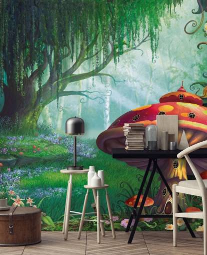 fairy wallpaper mural called Enchanted Forest by Philip Straub for kid's bedrooms and nurseries 